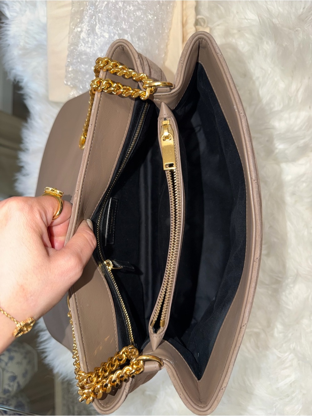 Saint Laurent Taupe Suede LOULOU QUILTED Envelope Bag with Gold Hardware - Picture 7 of 9
